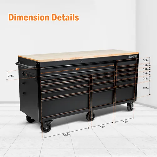 Vista 2 de Olympia Tools Caja de herramientas móvil resistente de 72 pulgadas, con banco de trabajo superior de madera maciza, baúl de herramientas con ruedas