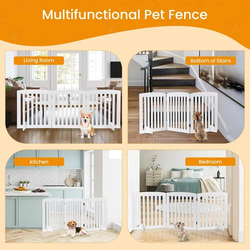 Vista 4 de ZENY Puerta para mascotas de 24 pulgadas, puerta plegable independiente para perros de 3 paneles, forma en Z, color blanco, valla de madera