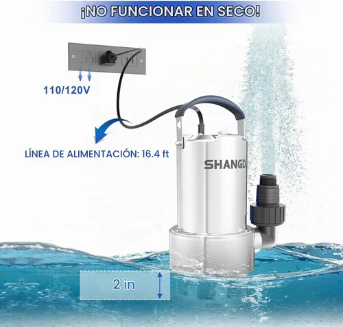 Vista 4 de Bomba de sumidero 1.5HP Bomba de agua limpia/sucia sumergible de plateado