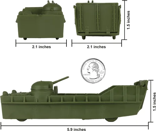 Vista 2 de BMC Classic Marx Landing Craft - 4 unidades de vehículos militares de plástico verde marrón contra OD para hombres