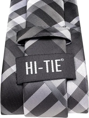 Vista 294 de Hi-Tie Corbata clásica de cachemira para hombre con pañuelo y gemelos a cuadros