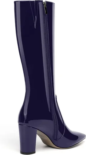 Vista 75 de AMBELIGHT Botas altas hasta la rodilla con cremallera y puntera puntiaguda para mujer, de patente sólida, tacón alto, 3.3 pulgadas