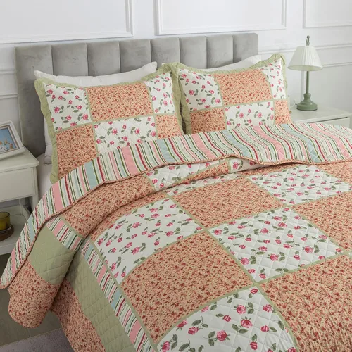 Vista 59 de Juego de cama de dos piezas, tamaño individual, de microfibra, reversible, de retazos, estilo floral, todas las estaciones, patrón de porcelana azul
