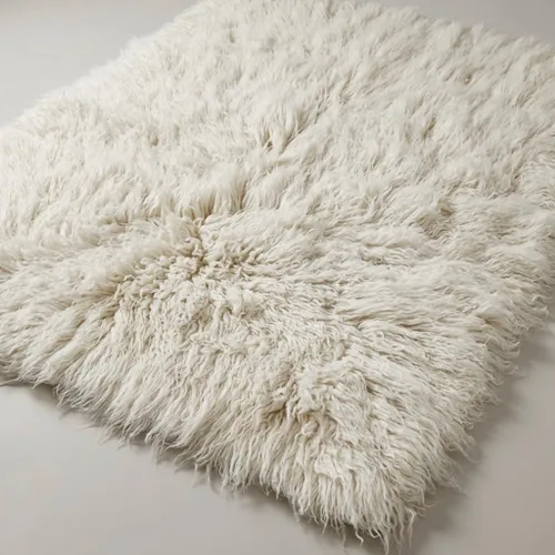 Vista 4 de Elegantes alfombras griegas flokati. Pelo suave y esponjoso de 3 pulgadas. 100% lana natural. Alfombra moderna de color blanco roto lanudo
