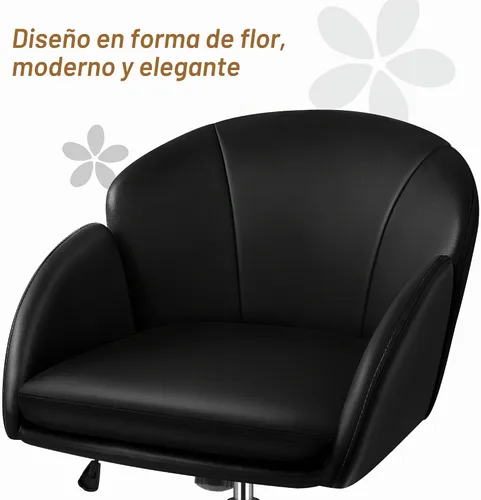 Vista 6 de Yaheetech - Silla de escritorio de piel sintética con pétalos negros, ruedas giratorias