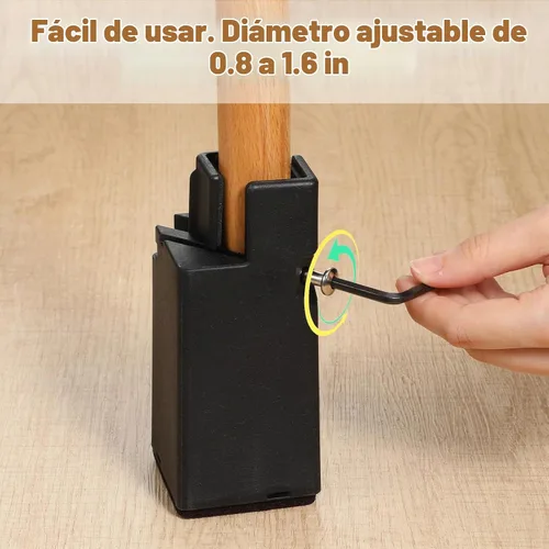 Vista 5 de Paquete de 4 elevadores de cama ajustables, 4 pulgadas con abrazadera de tornillo, elevador de cama resistente para silla, escritorio, mesa, patas