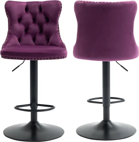 Vista 10 de Juego de 2 taburetes de bar beige, taburetes de bar tapizados ajustables con respaldo y reposapiés dorado, modernos taburetes de bar giratorios