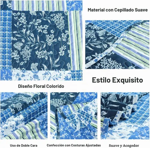 Vista 4 de Cmfshape - Juego de cama con edredón acolchado floral de verano tamaño king, juego de colcha rosa romántico, cubrecama reversible cosido para todas