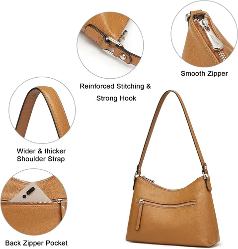 Vista 5 de S-ZONE Monederos pequeños de cuero para mujer, bolsos de hombro y bolsos con bolsillo exterior, Marrón