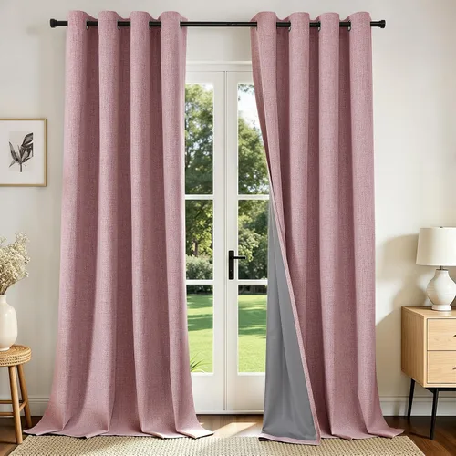Vista 11 de Joydeco Cortinas opacas de 84 pulgadas de largo, 2 paneles burg, cortinas de oscurecimiento de habitación para dormitorio, cortinas térmicas Negro