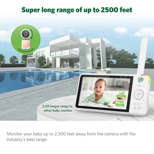 Vista 4 de LeapFrog Monitor de bebé LF1726FHD, pantalla de 1080p de 5.5 pies, alcance de hasta 2500 pies, zoom panorámico, luz nocturna, visión nocturna a