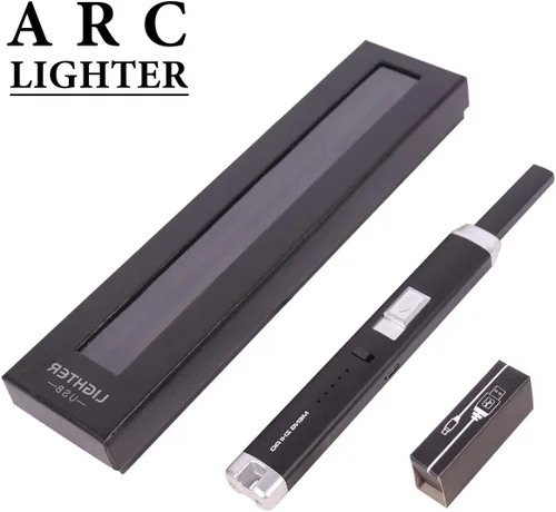 Vista 2 de Encendedor de arco de plasma recargable USB con bloqueo de seguridad, indicador de encendido, resistente al viento, negro Negro (balck)