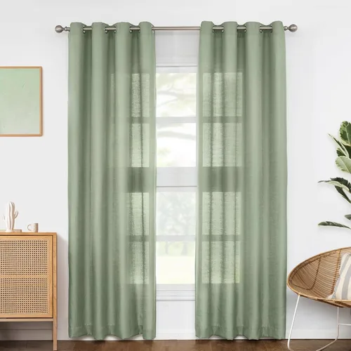Vista 13 de Melodieux Cortinas Semitransparentes Negras de 63 Pulgadas de Largo para Ventanas Pequeñas de Sala de Estar y Dormitorio con Aspecto de Lino Rústico