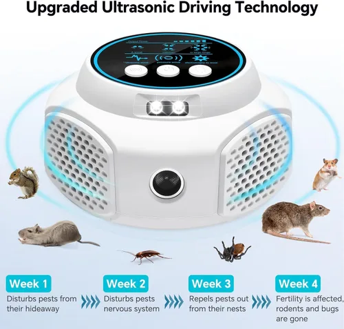 Vista 5 de Repelente ultrasónico de roedores, repelente ultrasónico de ratas de plagas para interiores, repelente ultrasónico de roedores de 360°, repelente