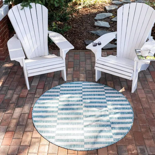 Vista 48 de Unique Loom Outdoor Striped Collection - Alfombra a rayas (4' 1" x 6' 1" Rectángulo, azul/marfil)