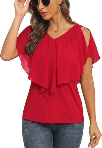 Vista 6 de Jouica Blusa de gasa de verano con hombros descubiertos para mujer