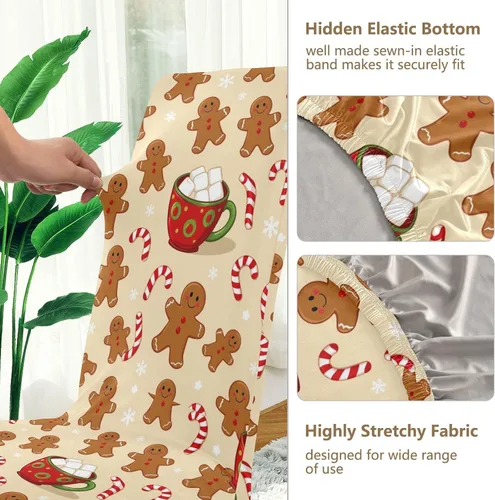 Vista 4 de Kcldeci Juego de 4 fundas de elastano para sillas de comedor navideñas, fundas elásticas para sillas de jengibre navideñas, fundas de asiento