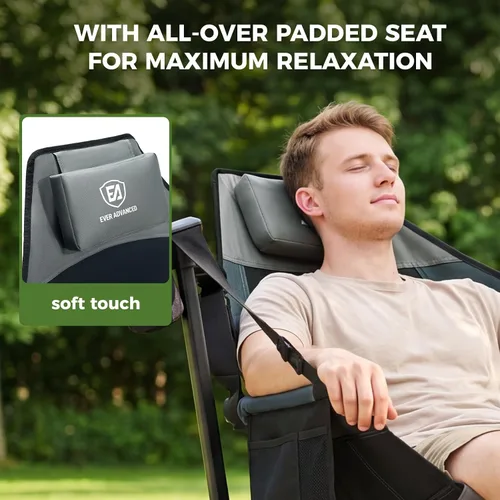 Vista 5 de EVER ADVANCED Hamaca acolchada para camping, silla columpio de gran tamaño resistente con portavasos desmontable, silla mecedora plegable portátil