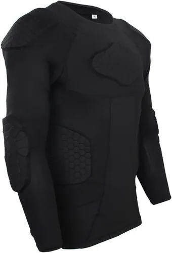 Vista 3 de Mens Long Sleeve Compression Padded Protective Shirt Rib Shoulder Elbow Back Chest Protector