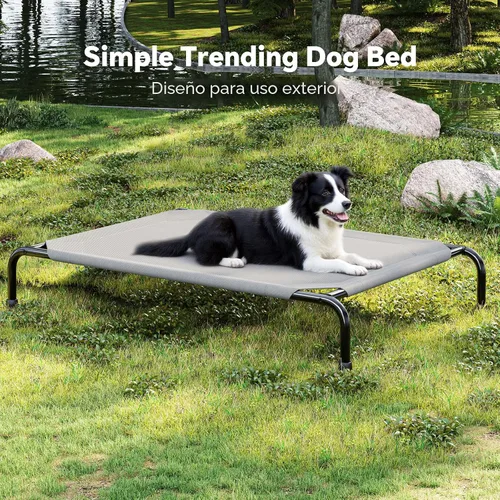 Vista 6 de Simple Trending Cama elevada para perros grandes, catre para perros XL impermeable, cama elevada para mascotas de enfriamiento al aire libre, Gris