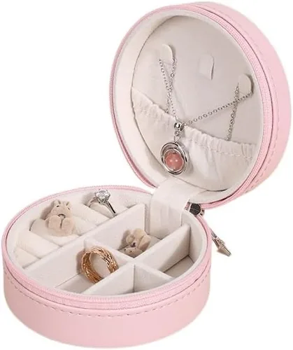 Vista 6 de joyero Caja De Almacenamiento De Joyas Portátil, Organizador De Viaje, Estuche De Joyería, Almacenamiento De Cuero, Pendientes, Collar, Anillo, 01