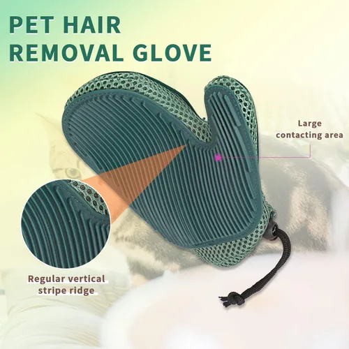 Vista 3 de Guante de piel de mascotas 2 en 1 y guante removedor de pelo de gato, cepillo de guante de aseo para perros para desprendimiento, masaje, guante