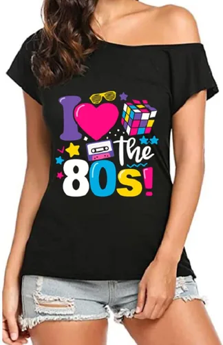 Vista 4 de Conjunto de accesorios de disfraz de los años 80 para mujer, camiseta tutú para Halloween, disfraz de cadera pop
