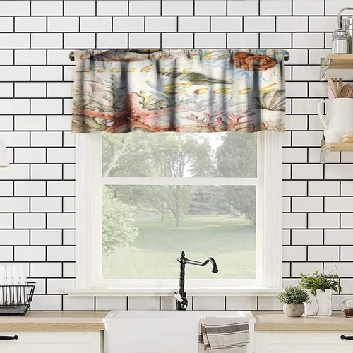 Vista 2 de Cenefas de cocina con estrellas de mar, cortinas de nivel para ventanas de cocina, cortinas de café con estrellas de mar, cortinas pequeñas
