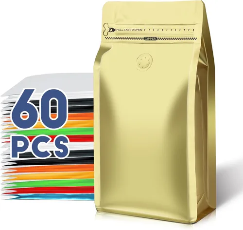 Vista 14 de Bolsas de café con válvula (60 piezas, 4 onzas, 0.25 libras) Bolsas de embalaje de granos de café ventiladas con alta barrera de papel de aluminio