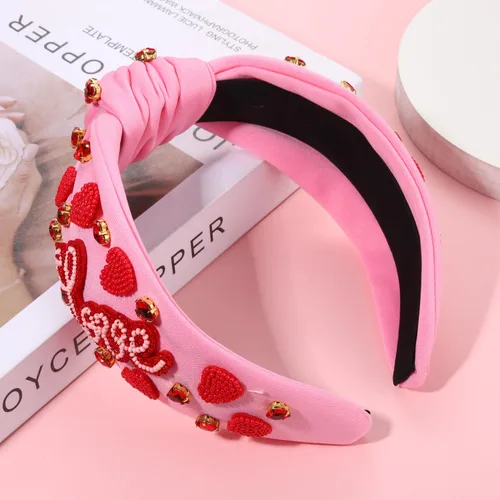 Vista 7 de Diadema de corazón para mujer, diadema anudada para el día de San Valentín, diadema con cuentas de diamantes de imitación, diadema de corazón