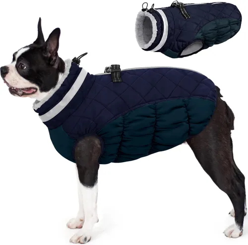 Vista 34 de AOFITEE Abrigo para perro, chaquetas cálidas para perros pequeños, abrigo de invierno para perros con arnés integrado, chaqueta de invierno