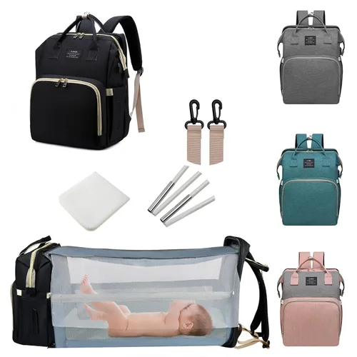 Vista 15 de ANWTOTU Mochila Bolsa para Pañales, Verde militar Mochila de viaje impermeable multifuncional con cambiador, estuche para chupete y correas