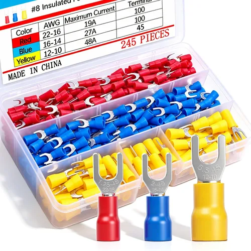 Vista 7 de Twidec/Conectores de crimpado de pala 2.8mm/4.8mm/6.3mm Kit de conectores de pala macho y hembra Incluye anillo de horquilla Conector de alambre 125
