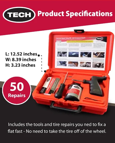 Vista 3 de TECH PermaCure - Kit de reparación de neumáticos, 50 tapones y herramientas, kit de reparación permanente de neumáticos