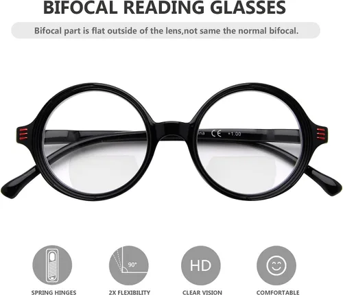 Vista 6 de Eyekepper Paquete de 4 lentes de lectura bifocales para mujer, lentes pequeños, redondos, bifocales Paquete de 4 lentes transparentes de mezcla