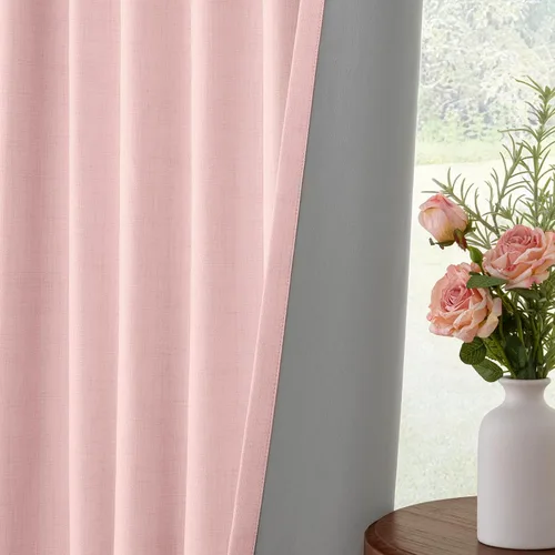 Vista 6 de INOVADAY Cortinas 100% opacas para dormitorio, cortinas opacas de color rosa bebé de 90 pulgadas de largo, cortinas opacas de lino con anillos