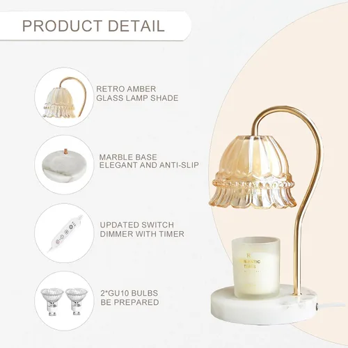 Vista 2 de Lámpara calentadora de velas TUOTGOYEZ con temporizador y regulador, lámpara calentadora de velas eléctrica con 2 bombillas para velas perfumadas