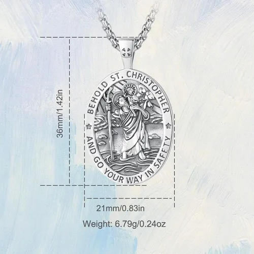 Vista 130 de Vito Collar de plata de ley 925 para mujeres y hombres, San Benito, crucifijo, Caravaca, San Cristóbal, San Judas, medalla patronal, amuleto