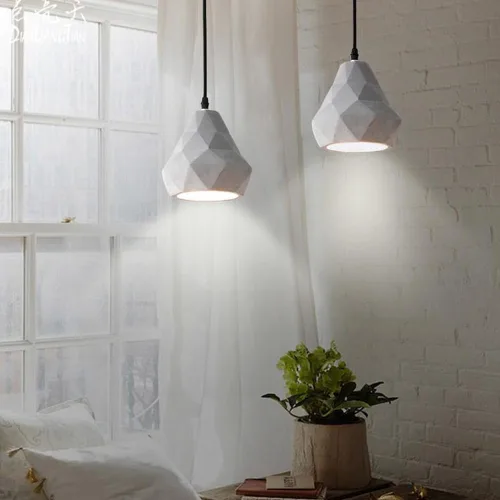 Vista 6 de Lámpara colgante de hormigón industrial para isla de cocina moderna Iluminación colgante de techo altura ajustable E27/E26 sockets araña