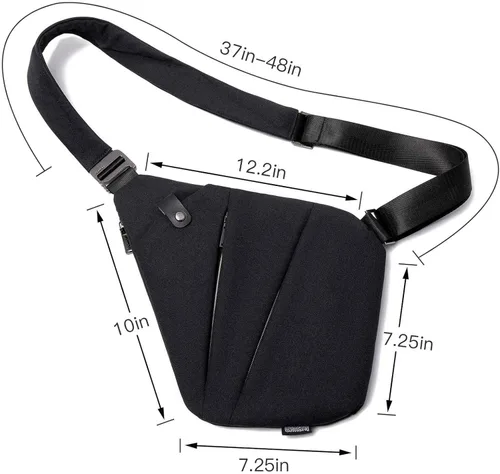 Vista 4 de Bolso bandolera con hombros en el pecho, bolsas cruzadas para hombres y niños, viajes al aire libre (negro)
