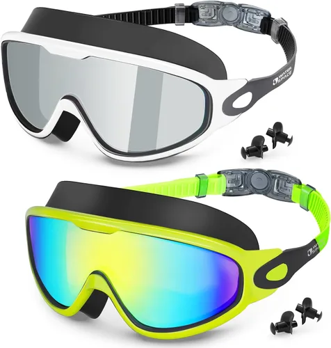 Vista 10 de Water Space Paquete de 2 gafas de natación para adultos, hombres y mujeres, protección UV antivaho sin fugas, visión amplia de 180°, visión clara