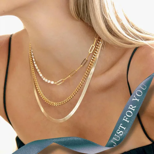 Vista 4 de shownii Collar de perlas naturales para mujer, chapado en oro real de 14 quilates, clip de papel de perlas de agua dulce, collar de cadena