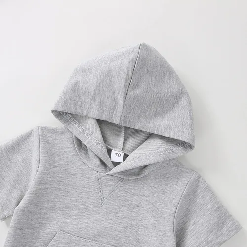 Vista 3 de Sudadera de manga corta para niños y niñas recién nacidas, sudadera con capucha sólida y pantalones de algodón