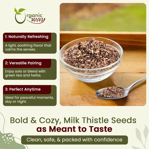 Vista 4 de Organic Way Semillas enteras de cardo mariano (Silybum marianum) - Té Herabl Cosecha silvestre europea, certificado orgánico y kosher, vegano, sin