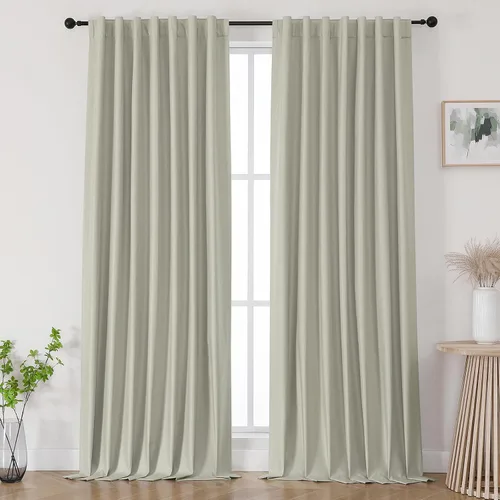 Vista 10 de Joydeco Cortinas opacas de lino para dormitorio, con ojales de 90 pulgadas de largo, cortinas resistentes para sala de estar, cortinas con Verde