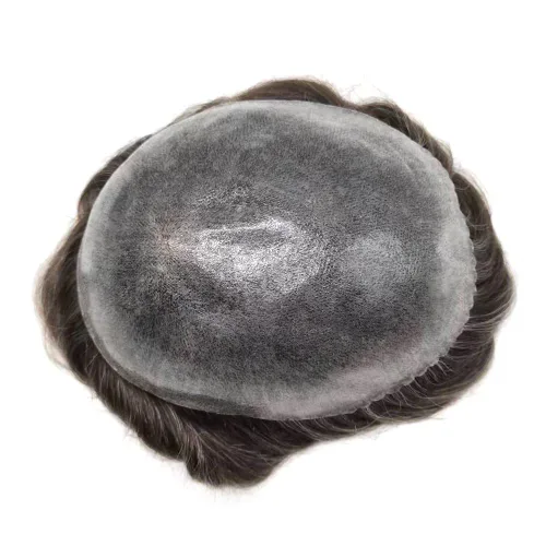 Vista 128 de Toupee para hombre 100% cabello humano real tupé para hombres 0.004 in piel de poliuretano para hombre, sistema de reemplazo de piezas de pelo