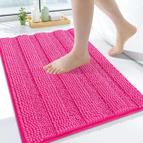 Vista 104 de Grandaily Alfombras de baño de felpilla a rayas de 24 x 16 pulgadas, extra gruesas y suaves, absorbentes, parte trasera de goma, alfombra de ducha