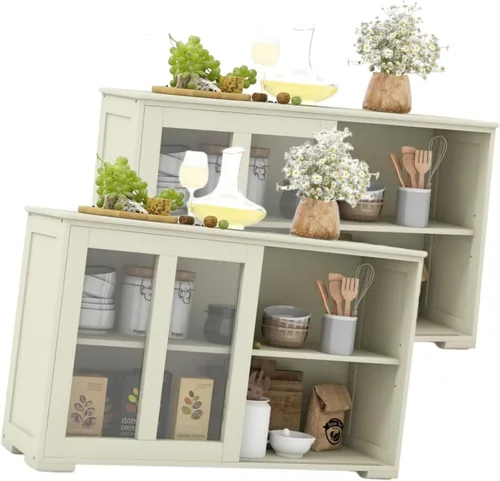 Vista 6 de Aparador de buffet compacto de 42 pulgadas con puertas correderas de vidrio y estante ajustable para comedor, sala de estar Negro