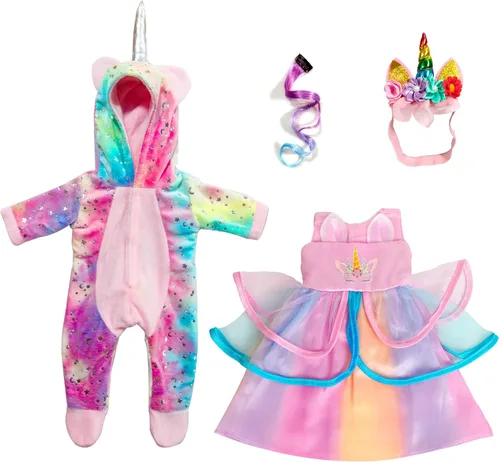 Vista 4 de WONDOLL 2 Conjuntos de Ropa para Muñecas de 18 Pulgadas - Ropa de Unicornio con Clip para el Cabello y Diadema - Compatible con Todas las Muñecas