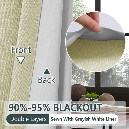 Vista 3 de Macochico Cortinas plisadas de lino blanco de 63 pulgadas de largo, paneles de tratamiento de ventana de doble capa para oscurecer la habitación